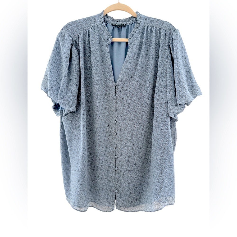 Adrianna Papell Light Blue Printed Button-Front Blouse - Picture 1 of 3